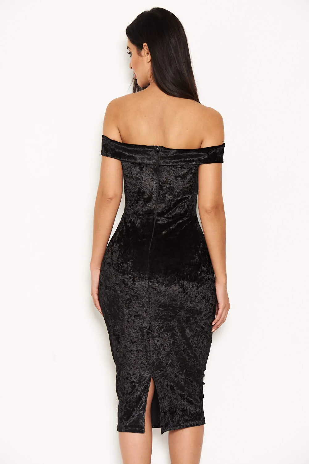 Black Velvet Off The Shoulder Bardot Dress sold by AX Paris product image thumbnail 4