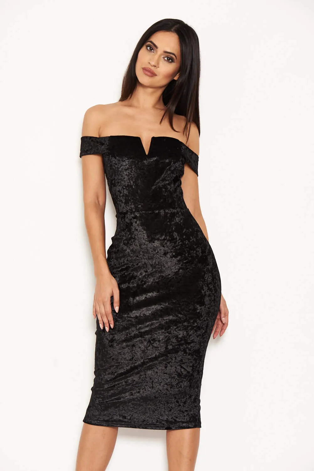 Black Velvet Off The Shoulder Bardot Dress sold by AX Paris product image thumbnail 5