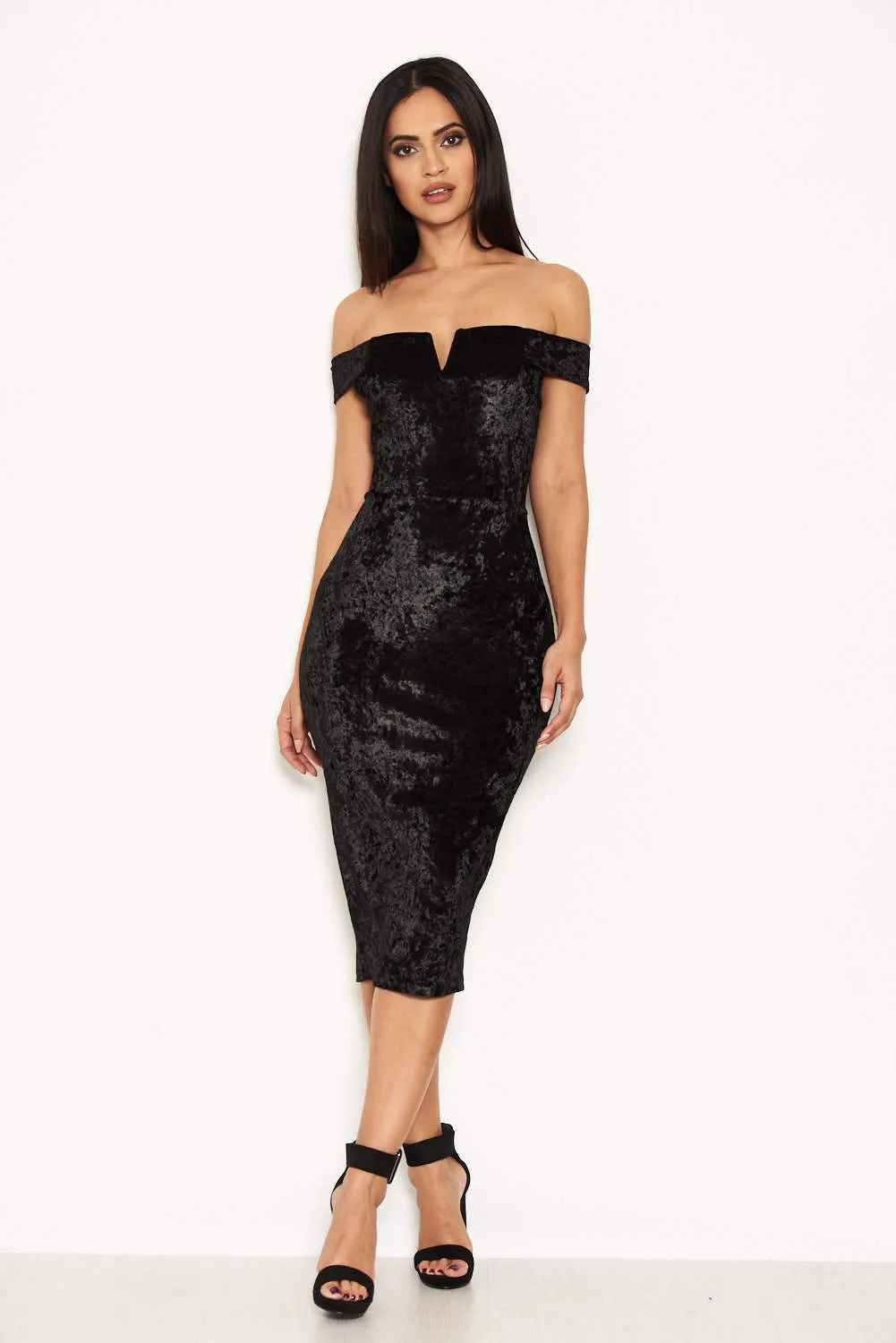 Black Velvet Off The Shoulder Bardot Dress sold by AX Paris product image thumbnail 3