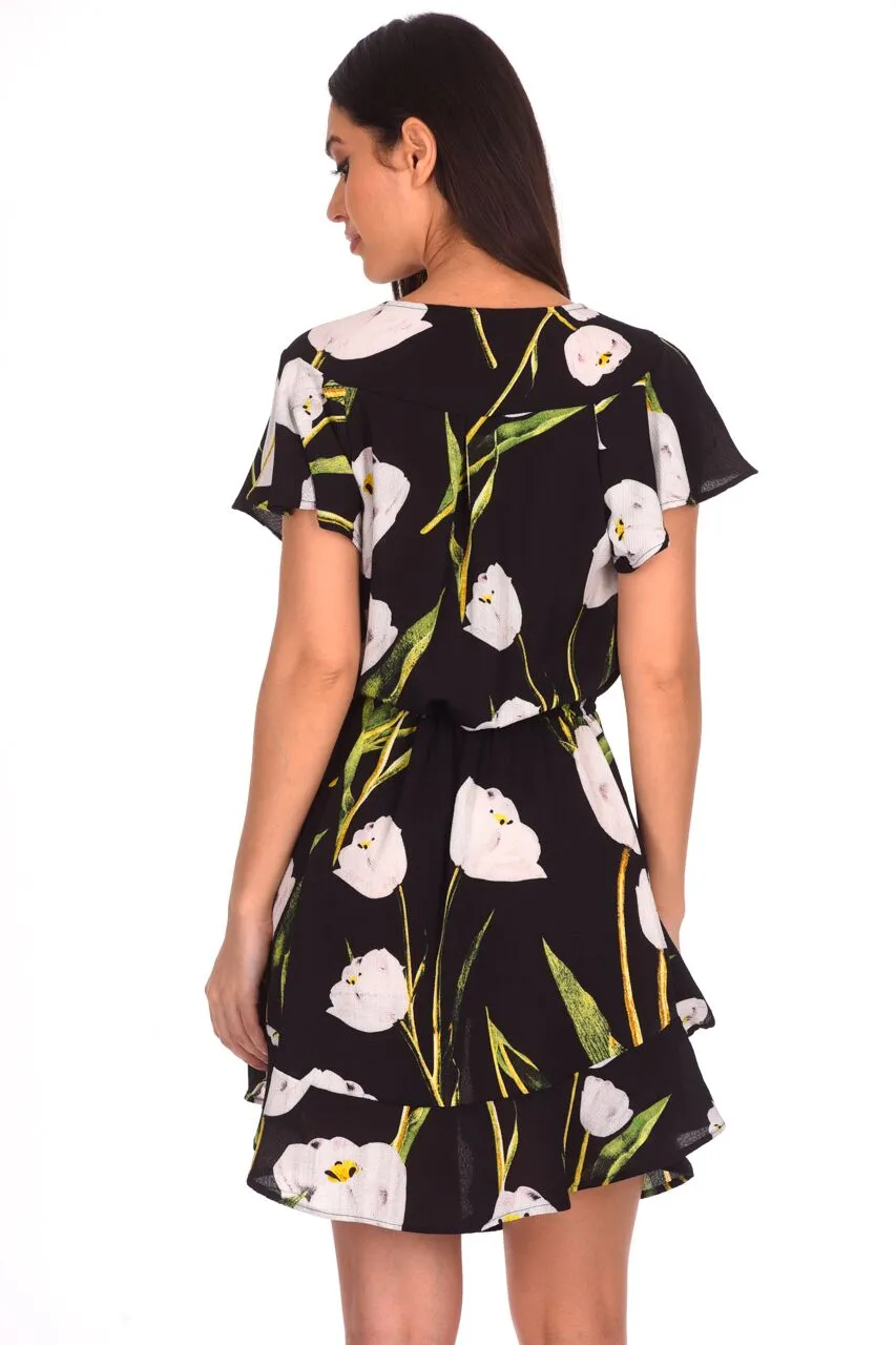 Black Floral Frill Detail Dress sold by AX Paris product image thumbnail 3