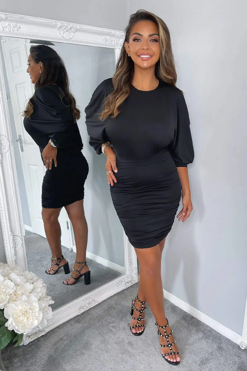 Black Bat Wing Ruched Mini Dress sold by AX Paris product image thumbnail 3