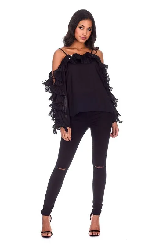Black Frill Detail Off The Shoulder Top sold by AX Paris product image thumbnail 2