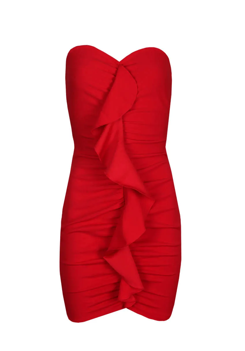 Red Ruched Frill Front Mini Dress sold by AX Paris product image thumbnail 4