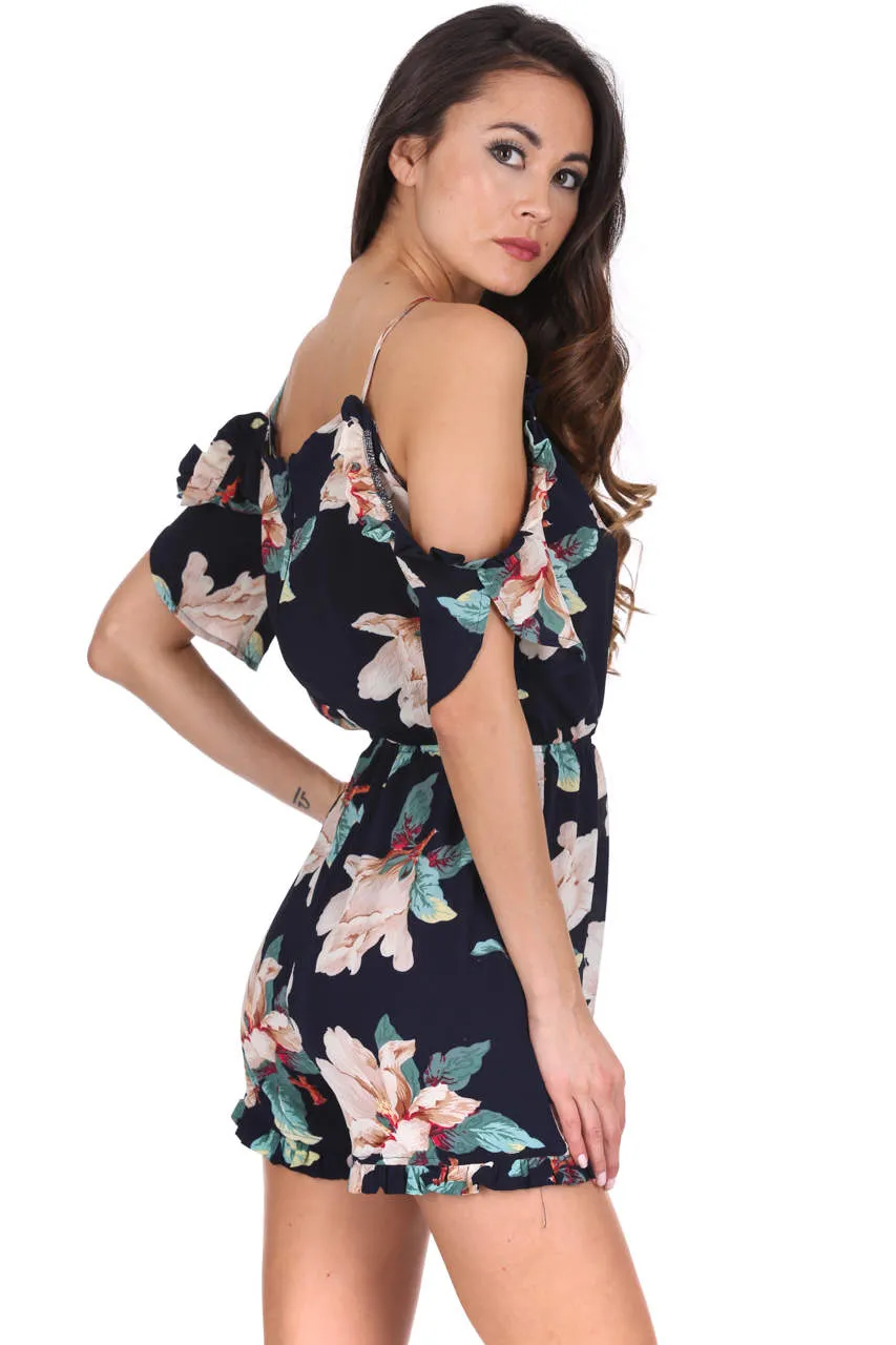 Navy Floral Cold Shoulder Playsuit sold by AX Paris product image thumbnail 3