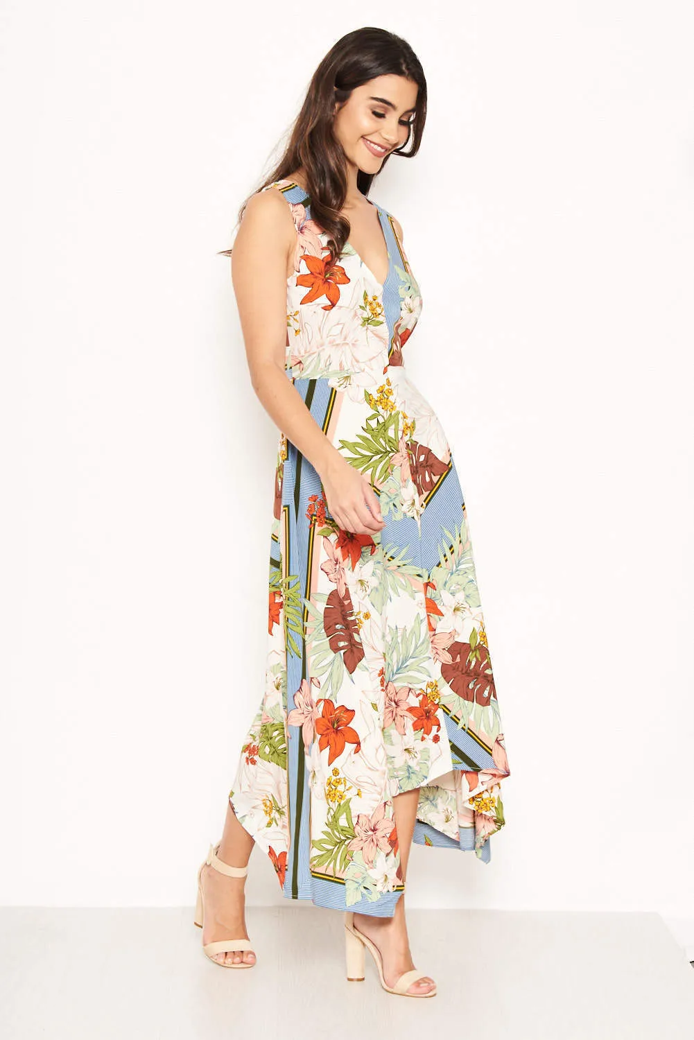 Cream Tropical V Neck Maxi Dress sold by AX Paris