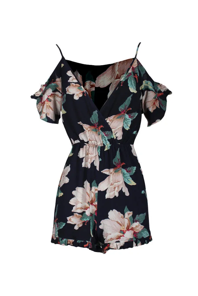 Navy Floral Cold Shoulder Playsuit sold by AX Paris product image thumbnail 4