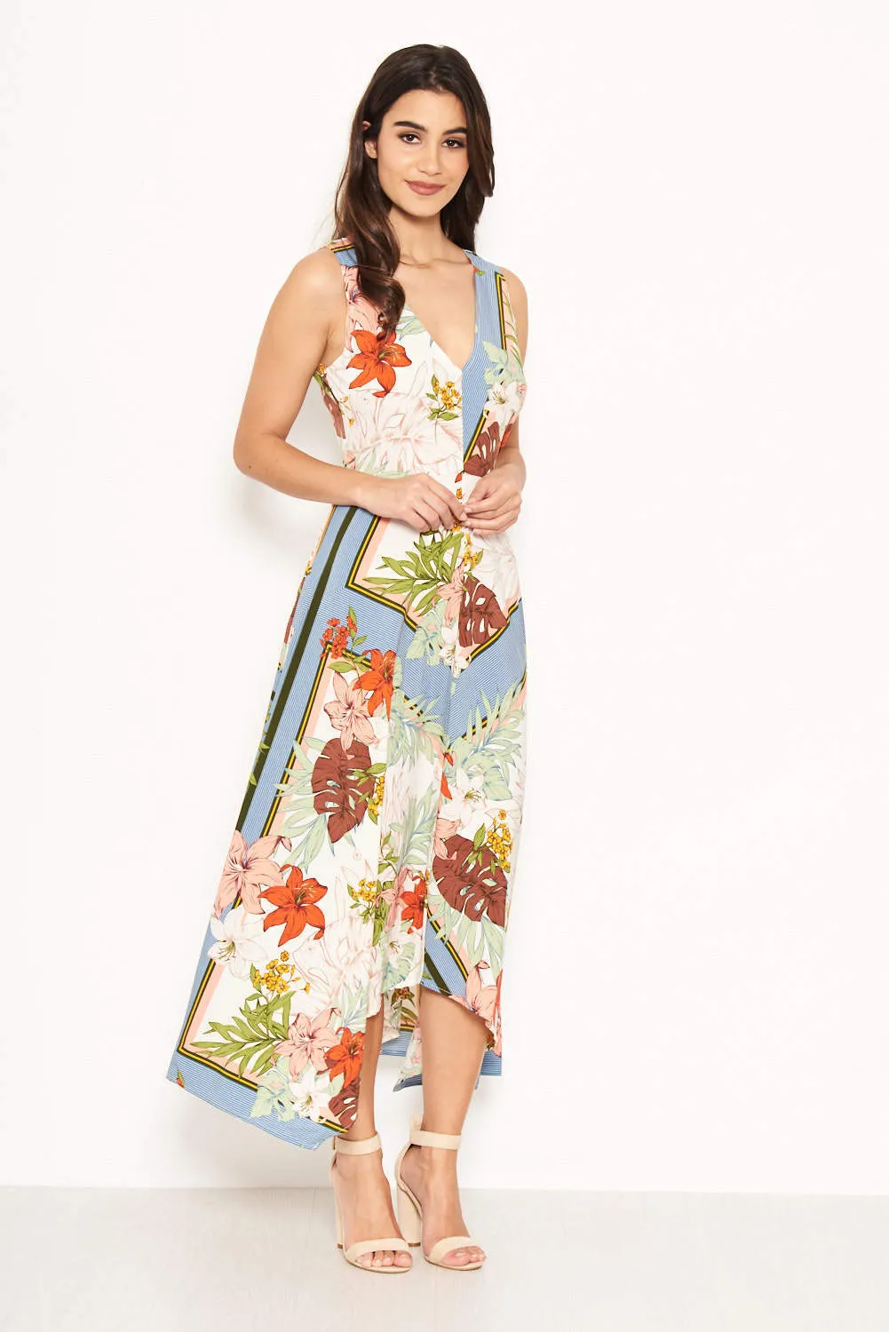 Cream Tropical V Neck Maxi Dress sold by AX Paris product image thumbnail 2