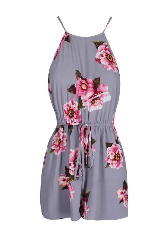 Grey Contrast Floral High Neck Playsuit sold by AX Paris product image thumbnail 4