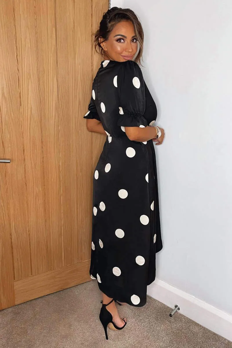 Black And Stone Polka Dot Wrap Side Tie Midi Dress sold by AX Paris product image thumbnail 4