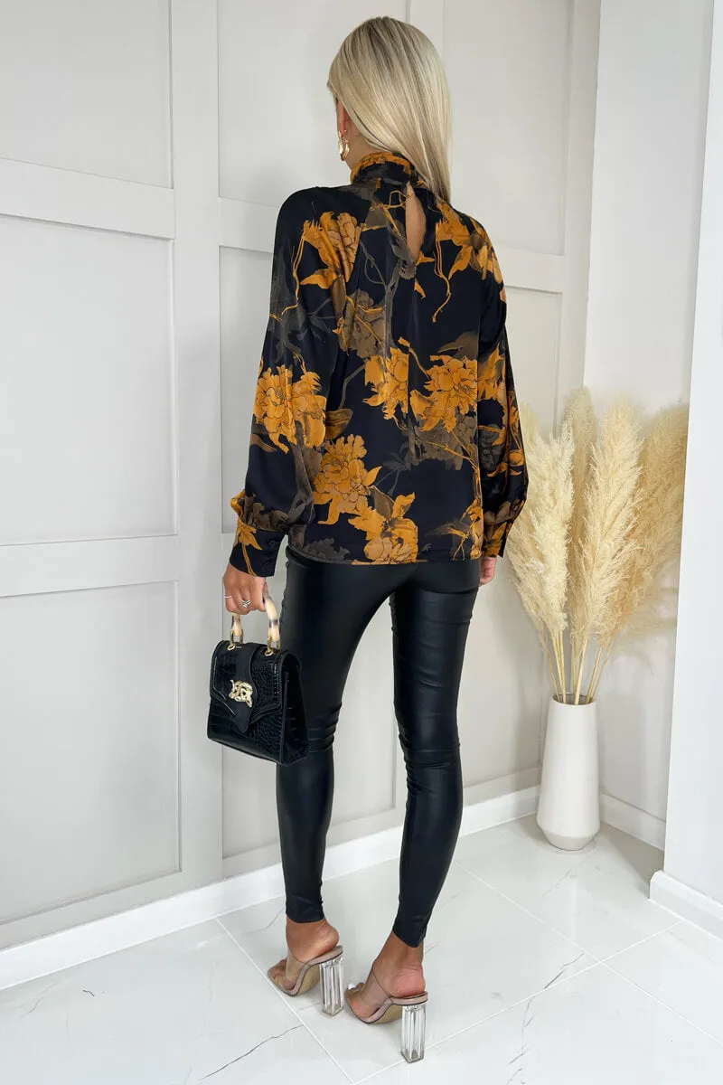 Black Floral Pleated High Neck Top sold by AX Paris product image thumbnail 3