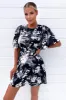 Black Floral Flute Sleeve Dress sold by AX Paris