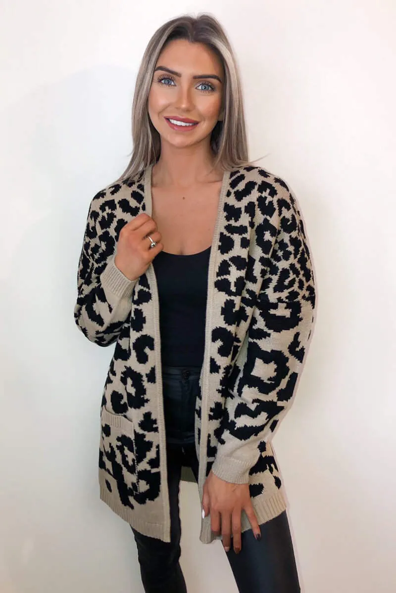 Camel Animal Printed Knitted Cardigan sold by AX Paris