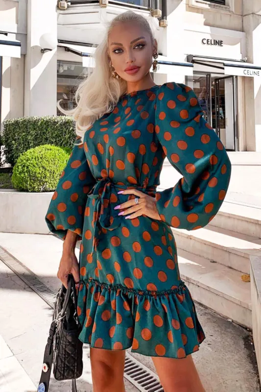 Green Spotty Dress With Frill Hem sold by AX Paris