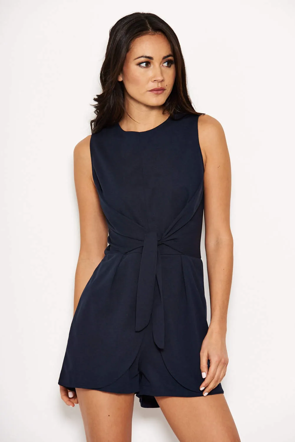 Navy Tie Waist Playsuit sold by AX Paris