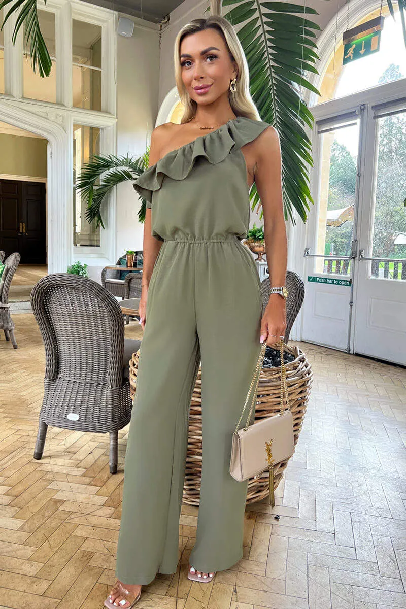 Khaki Frill One Shoulder Jumpsuit sold by AX Paris product image thumbnail 2