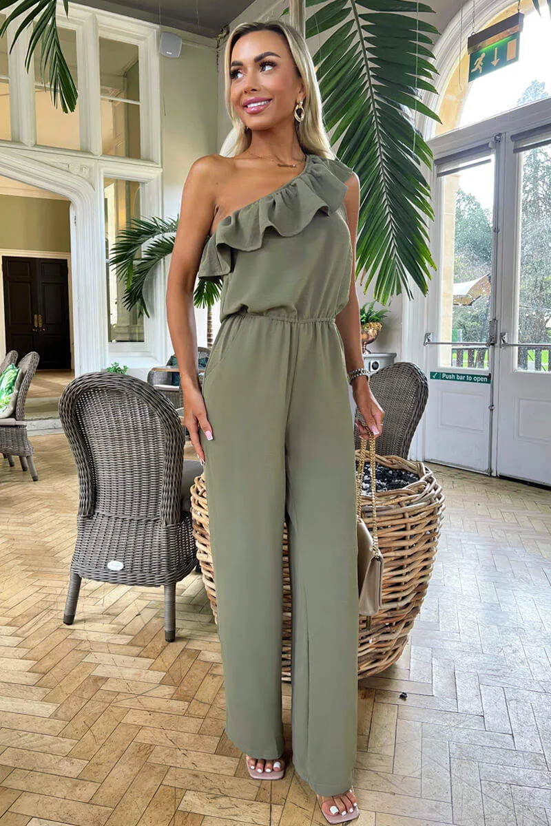 Khaki Frill One Shoulder Jumpsuit sold by AX Paris product image thumbnail 3