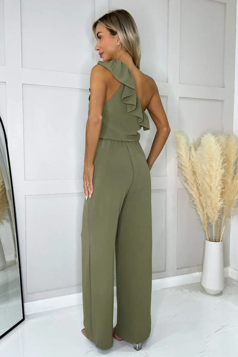 Khaki Frill One Shoulder Jumpsuit sold by AX Paris product image thumbnail 4