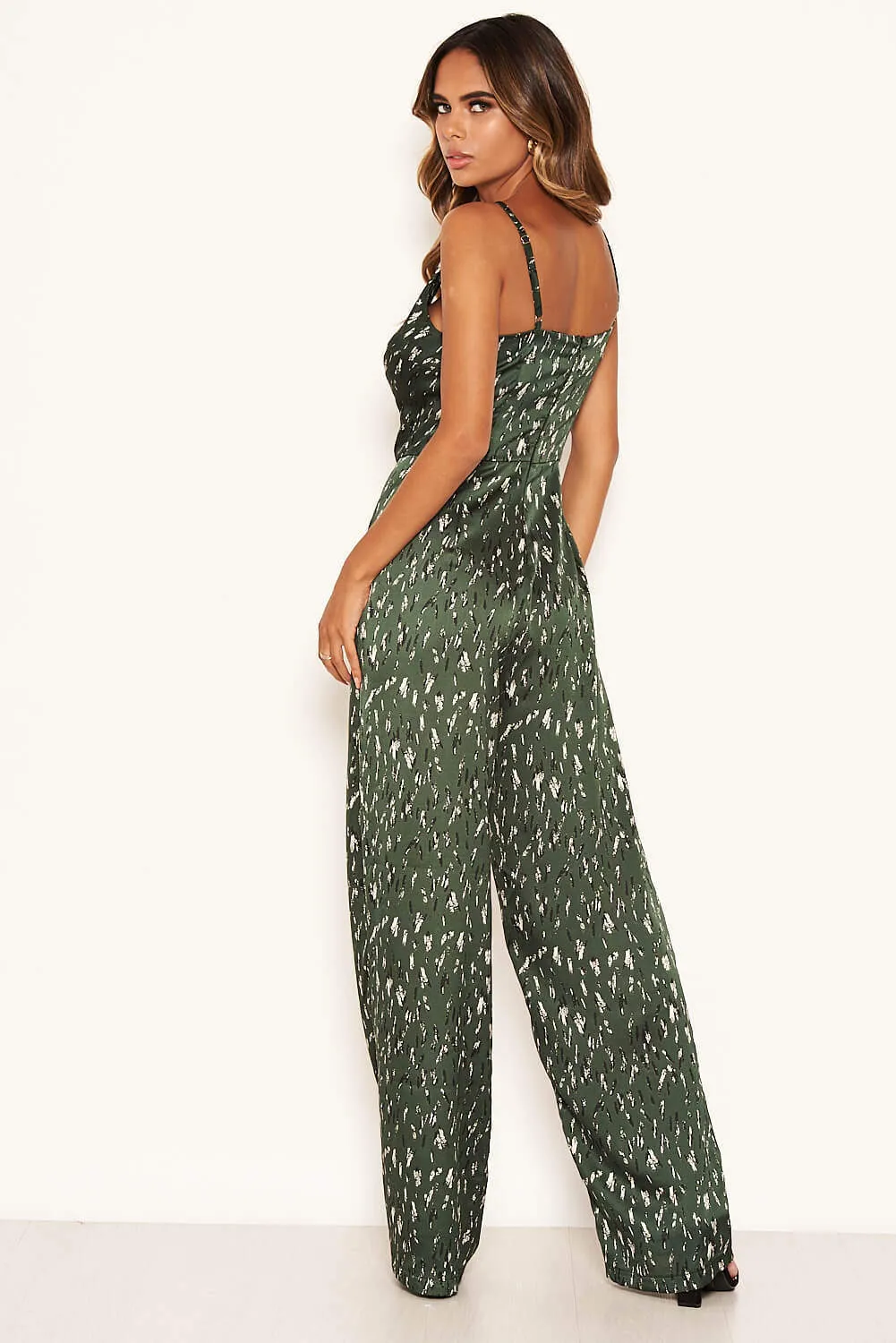 Green Printed Satin Wide Leg Jumpsuit sold by AX Paris product image thumbnail 3