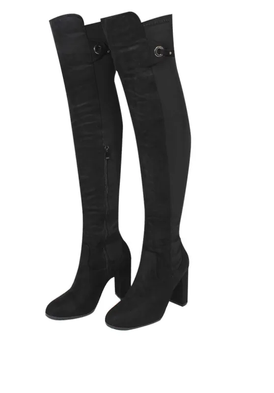 Black Over The Knee Boots With Silver Zip Detail sold by AX Paris