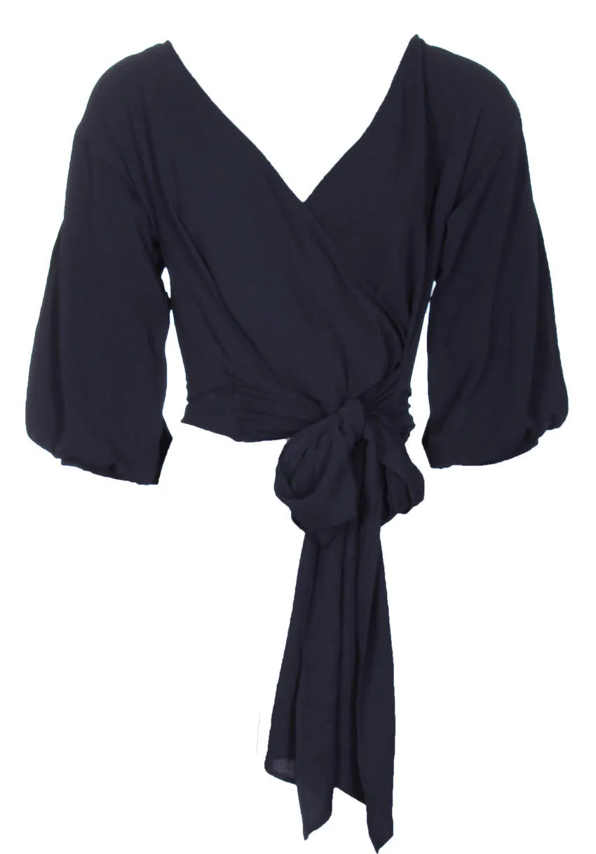 Black Wrap Cropped Tie Top sold by AX Paris product image thumbnail 4