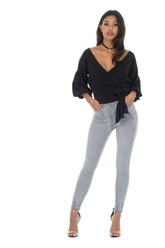 Black Wrap Cropped Tie Top sold by AX Paris product image thumbnail 2