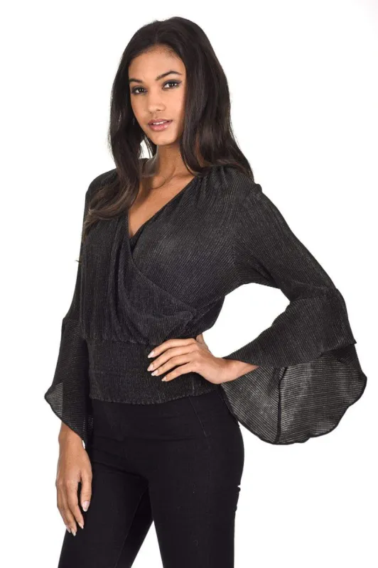 Black Glitter Ribbed Cross Over Top sold by AX Paris