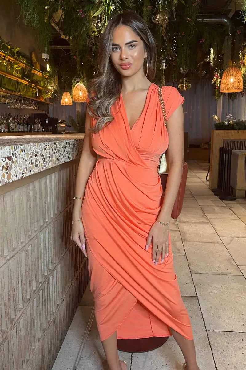 Peach Wrap Draped Midi Dress sold by AX Paris product image thumbnail 4