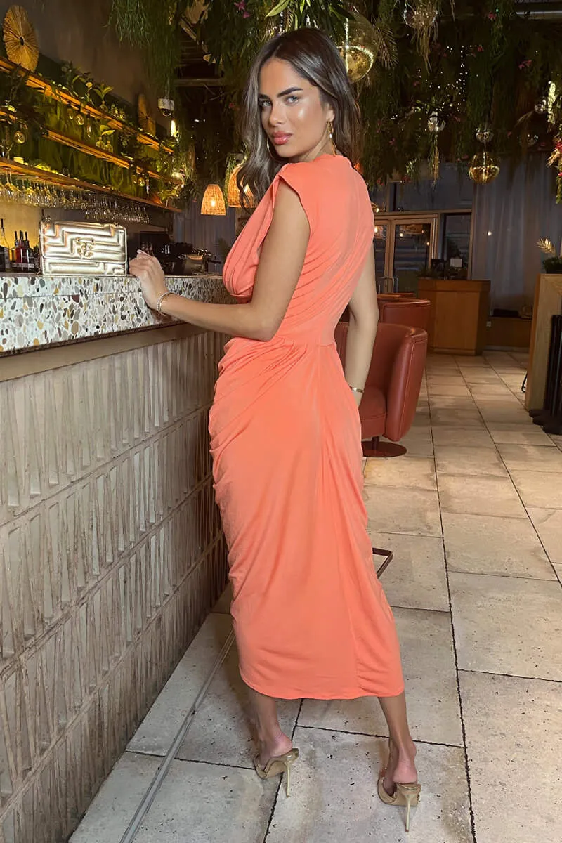 Peach Wrap Draped Midi Dress sold by AX Paris product image thumbnail 5