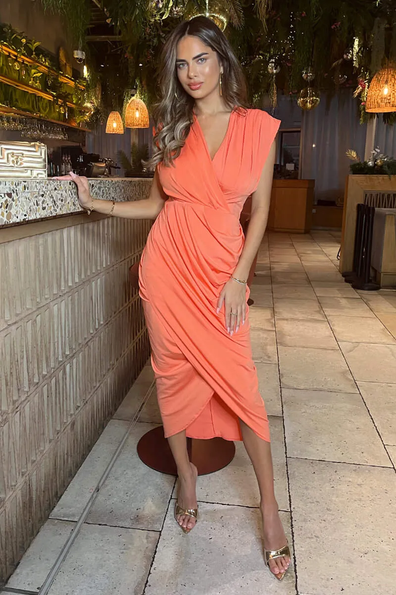 Peach Wrap Draped Midi Dress sold by AX Paris product image thumbnail 2