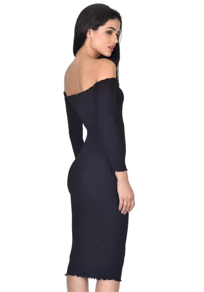 Black Ribbed Midi Dress sold by AX Paris product image thumbnail 3