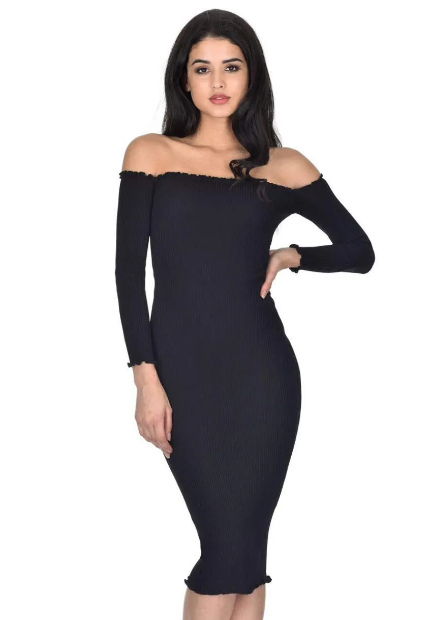 Black Ribbed Midi Dress sold by AX Paris