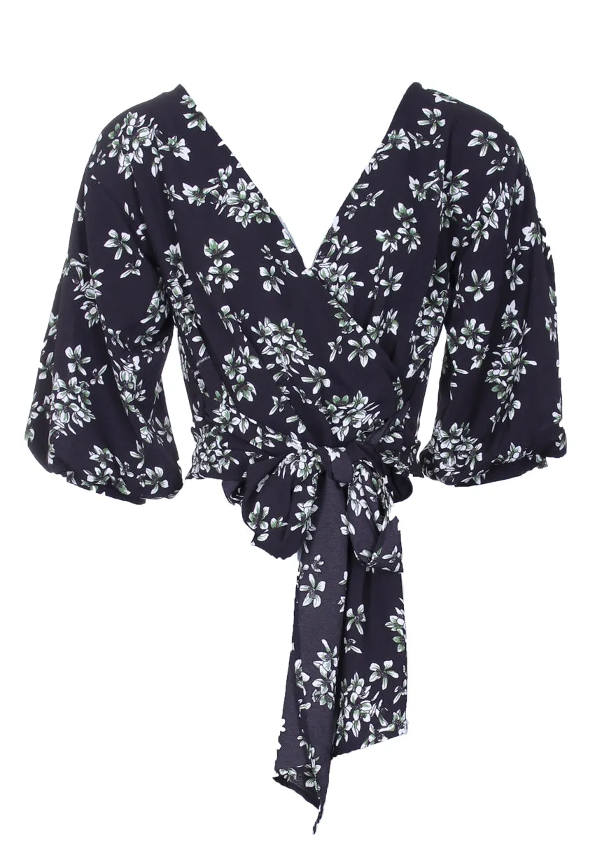 Black Floral Tie Bell Sleeved Top sold by AX Paris product image thumbnail 4