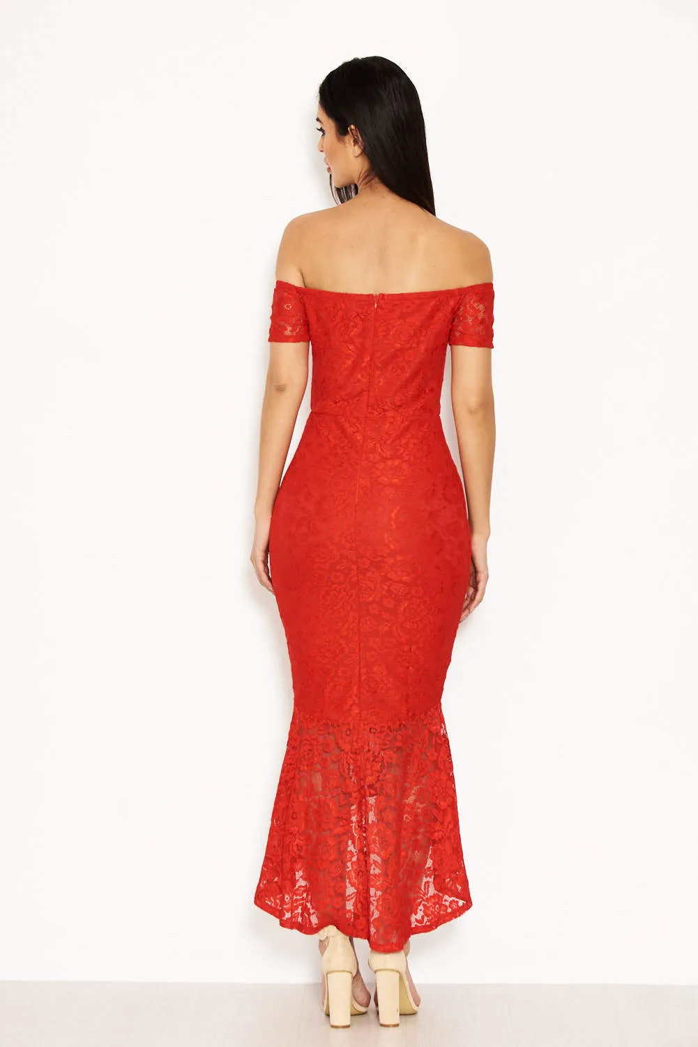 Red Lace Notch Front Detail Midi Dress sold by AX Paris product image thumbnail 3