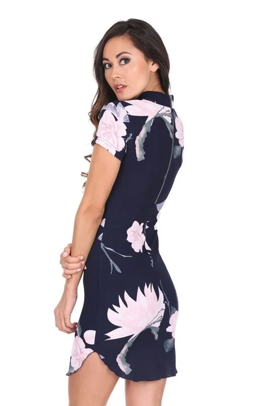 Navy Floral High Neck Mini Dress sold by AX Paris product image thumbnail 3