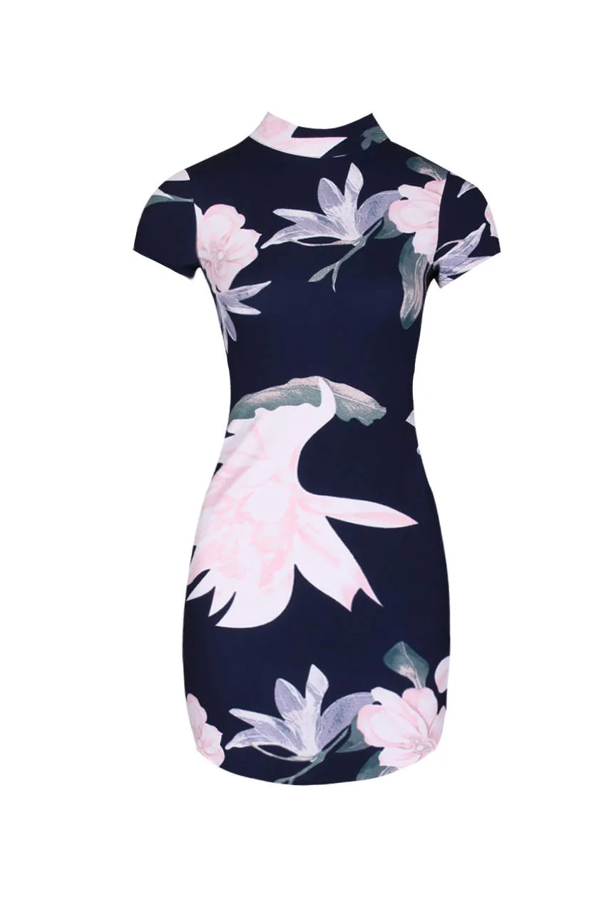 Navy Floral High Neck Mini Dress sold by AX Paris product image thumbnail 4