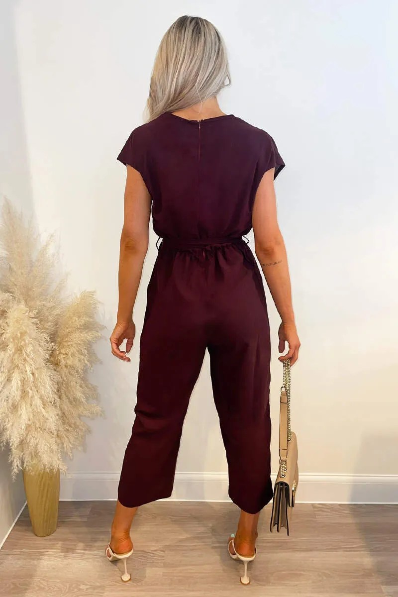 Plum Wrap Tie Waist Jumpsuit sold by AX Paris product image thumbnail 4