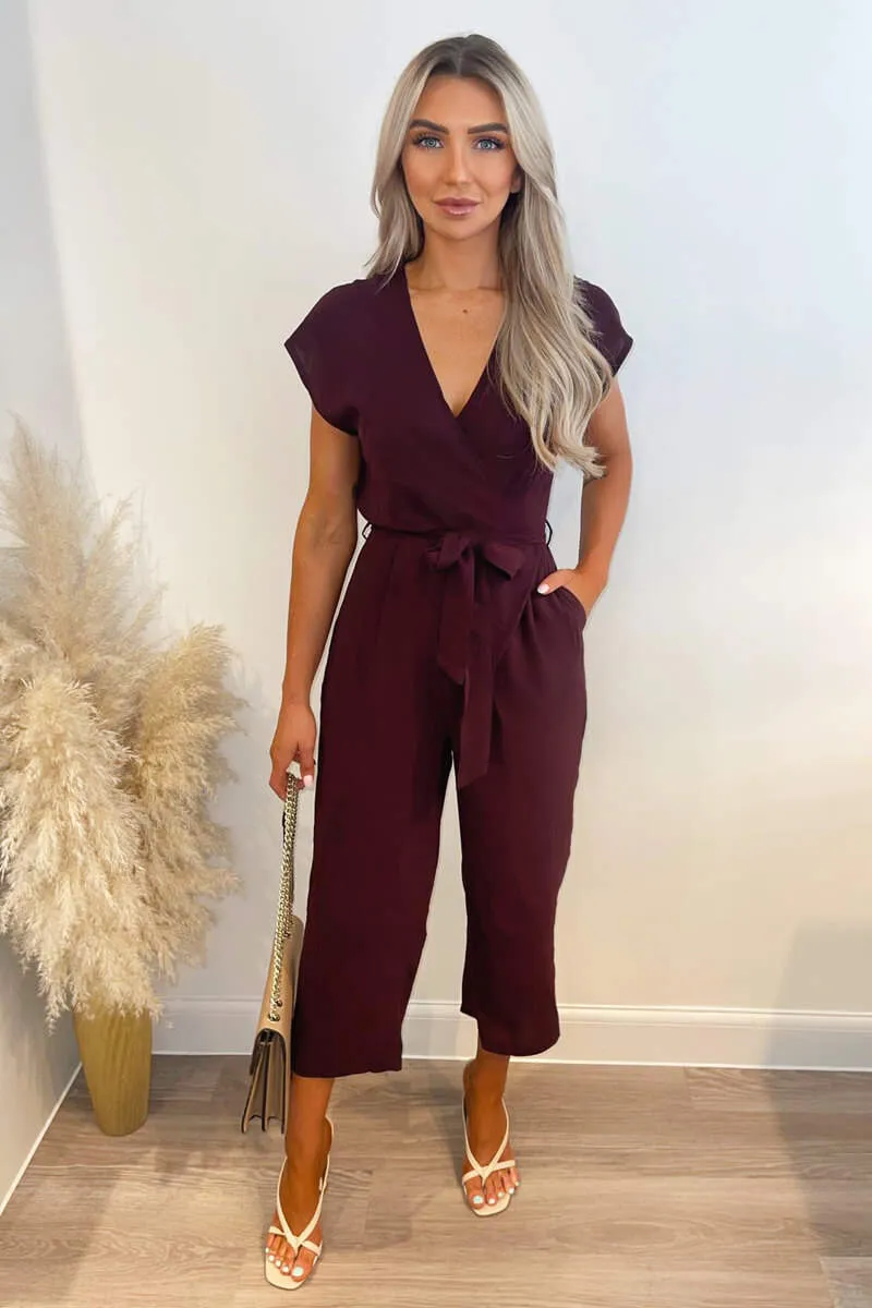 Plum Wrap Tie Waist Jumpsuit sold by AX Paris product image thumbnail 2