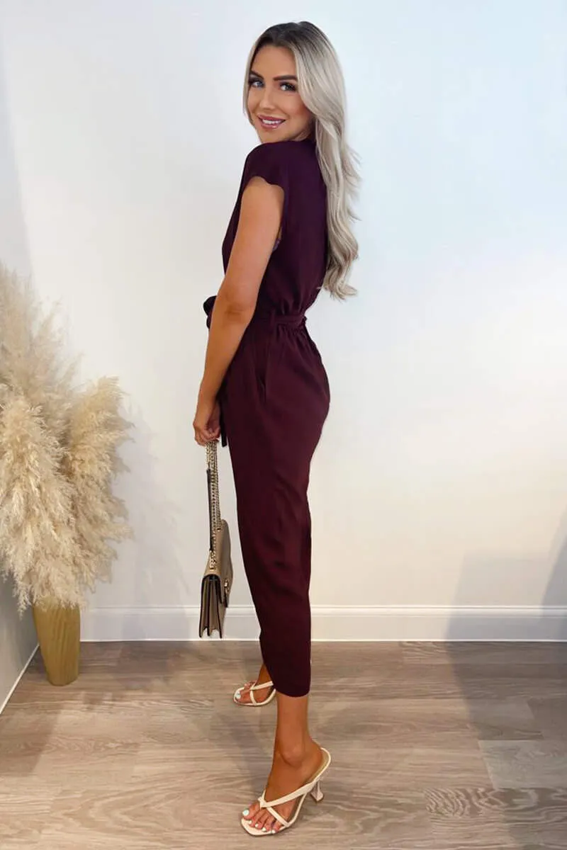 Plum Wrap Tie Waist Jumpsuit sold by AX Paris product image thumbnail 3