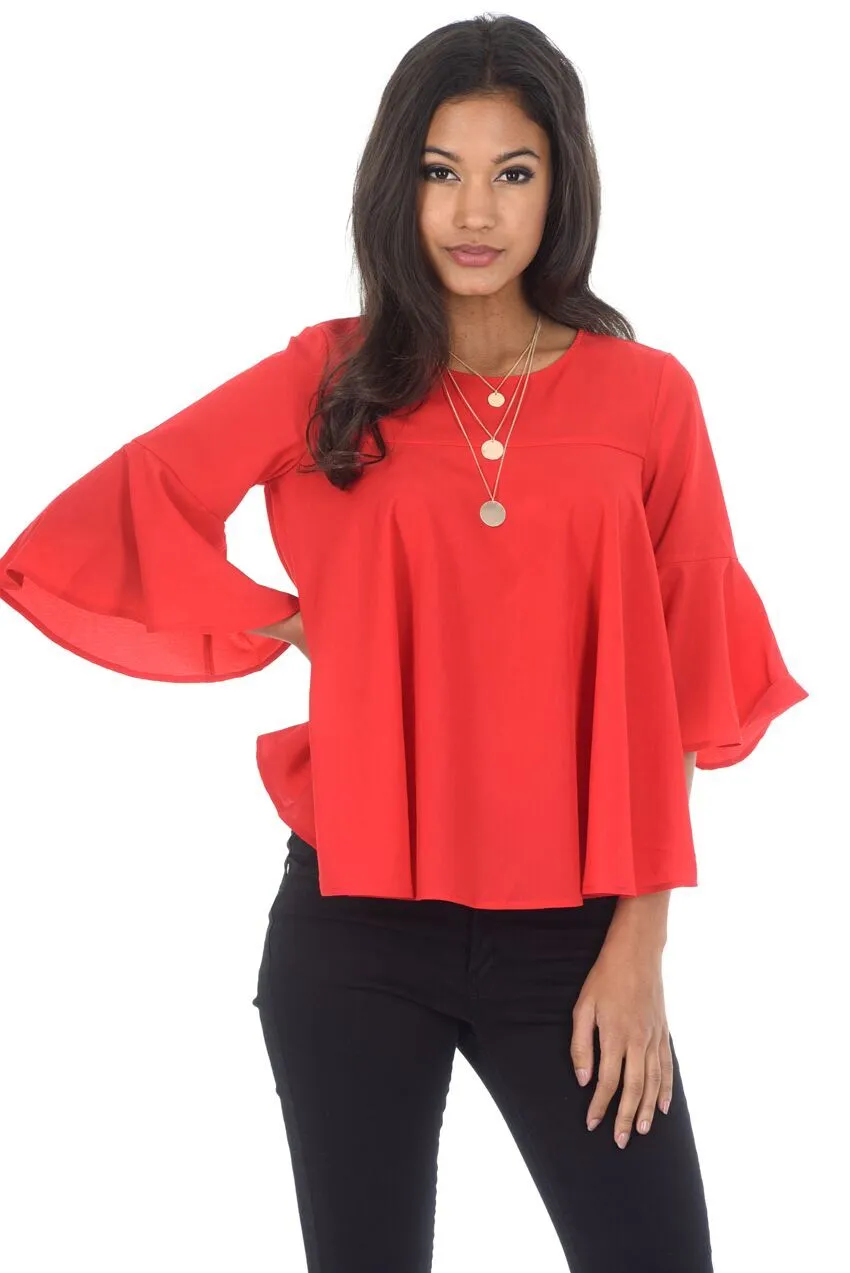 Red Frill Top sold by AX Paris
