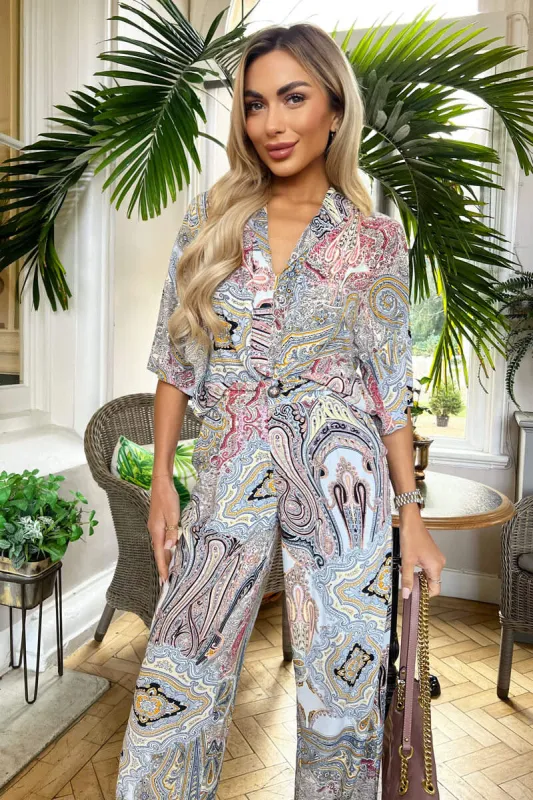 Multi Paisley Printed Tie Waist Crop Shirt sold by AX Paris