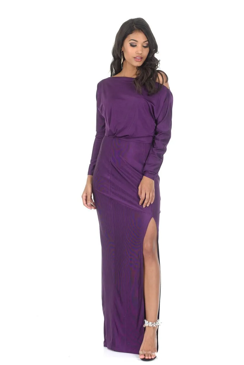Plum Long Sleeve Thigh Split Maxi Dress sold by AX Paris product image thumbnail 2