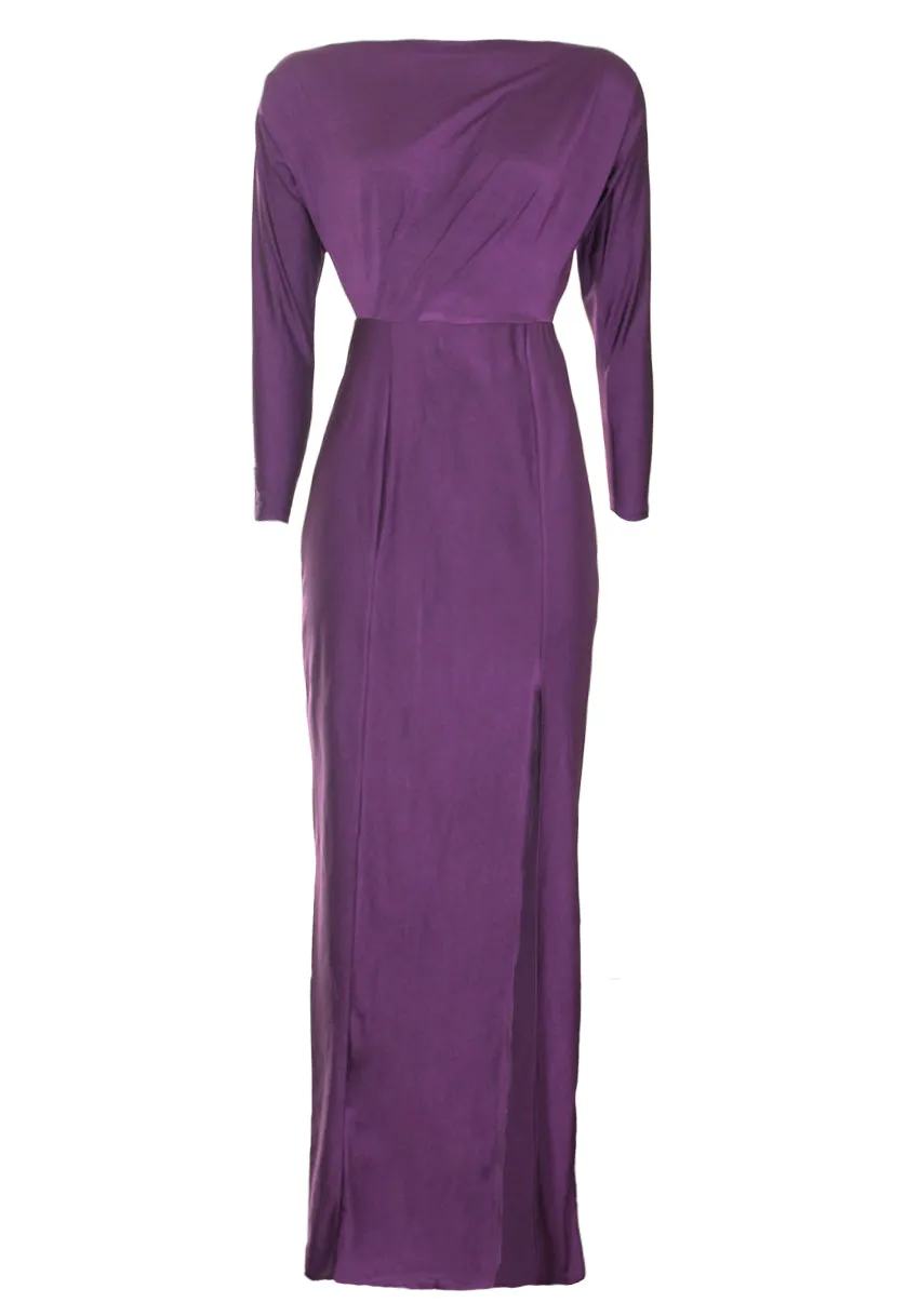 Plum Long Sleeve Thigh Split Maxi Dress sold by AX Paris product image thumbnail 4