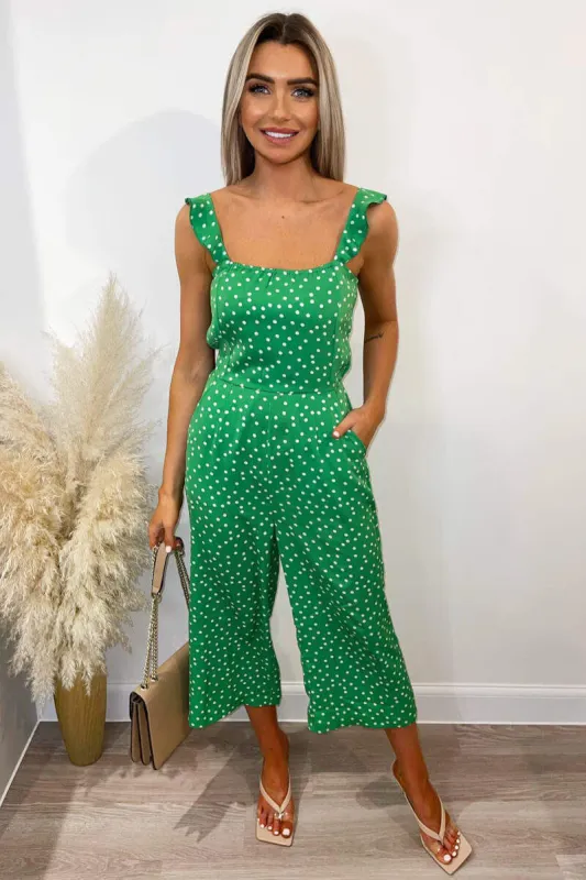 Green Polka Dot Culotte Jumpsuit sold by AX Paris