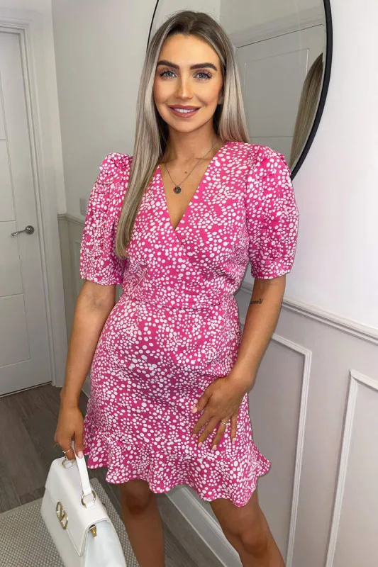 Pink And White Dotty Pleated Sleeve Skater Dress sold by AX Paris