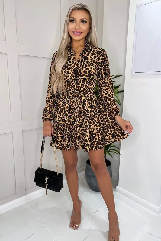 Brown Animal Print Belted Shirt Dress sold by AX Paris