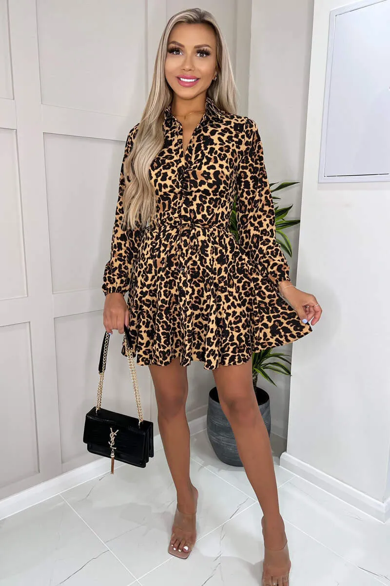 Brown Animal Print Belted Shirt Dress sold by AX Paris