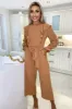 Mocha Frill Front Long Sleeve Jumpsuit sold by AX Paris