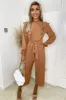 Mocha Frill Front Long Sleeve Jumpsuit sold by AX Paris
