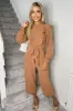 Mocha Frill Front Long Sleeve Jumpsuit sold by AX Paris