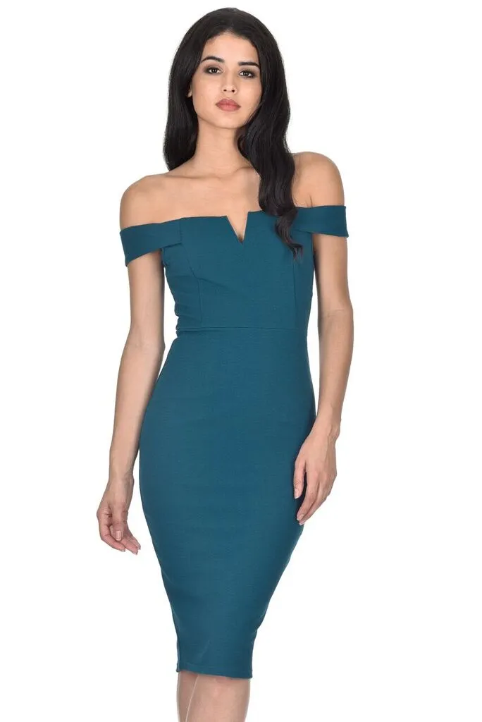 Teal Bardot Bodycon Dress sold by AX Paris